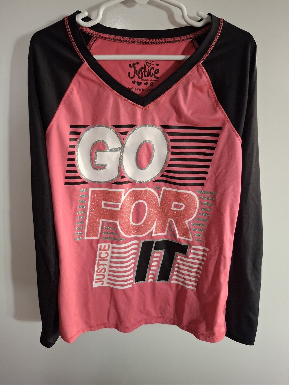 Justice Pink and Black 'Go For It' Long Sleeve Tee